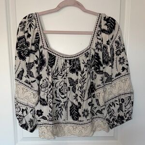 Christian Siriano Black and Cream Floral Blouse